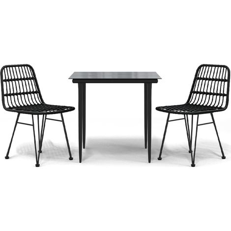 Ensemble à manger de jardin 3 pcs Mobilier de jardin Noir Résine tressée (1/5)