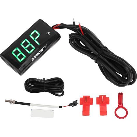 Thermomètre de moto LCD Ultra mince étanche compteur de température d'eau avec adaptateur de bougie d'allumage 10MM DC12V vert (1/5)