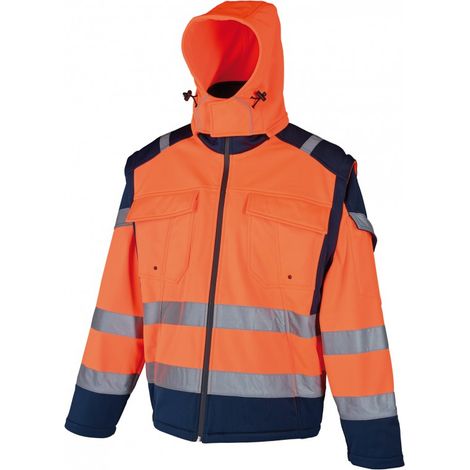 Veste Softshell Haute Visibilite Orange HV SINGER - 3 Couches Deperlant Polaire - Bandes Reflechissantes EN ISO 20471 Cl.2 - Taille S (1/3)