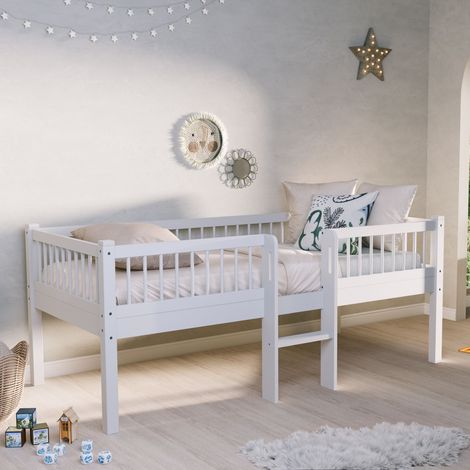 Lit mi-hauteur Forrest - 90 x 200cm - bois hêtre massif - blanc (1/4)