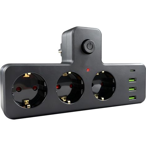 Multiprise Murale, Multiprise USB 3 Sortie AC et 3 USB et 1 Type C, Multiprises avec Interrupteur pour la Maison, Bureau (1/5)
