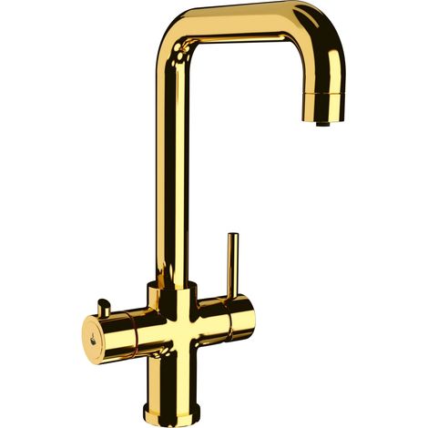 Instant Hot Boiling Water Tap 3 in 1 Kitchen Mixer Brushed Gold Finish Ellsi