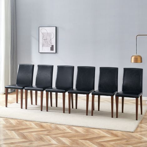Lot de 6 chaises de salle à manger en cuir régénéré noir, dossier ergonomique 47 cm, assise 41 cm et pieds en métal finition bois foncé, style moderne – CHICFURN (1/5)