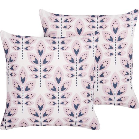 Set di 2 cuscini da giardino per esterni Copricuscini con motivo a foglie 45x45 cm Poliestere Beige Torretta