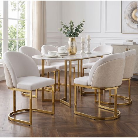 Set di 6 sedie da pranzo 59 x 52 x 85 cm, ciniglia e metallo, beige e oro DESVIAE (1/5)