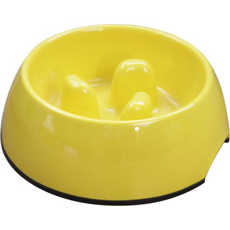 Slow-Feeding Dog Bowl, Non-Slip & Available in Small, Medium, Large & Extra Large Sizes, Melamine Slow Feeding Bowl for Cats and Puppies, Yellow, 140ml