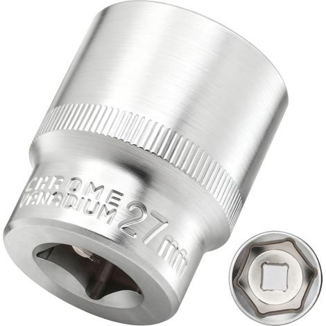 Douille 27 mm 1/2" douille 6 pans, CR-V, finition chromée mate (1/4)