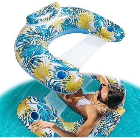Bouee Piscine Adulte, 4 in 1 Matelas Gonflable Piscine, Portable Hamac d'eau Gonflable, Fauteuil Gonflable de Piscine, Manuelle Jouets de Piscine pour Plage Partie Vacances (1/5)