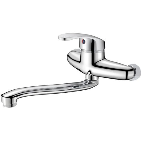 Robinet Cuisine 30cm Robinet Mural bec Pivotant à 360° Argent Mitigeur Cuisine Monocommande Eau Chaude et Froide pare Baignoire de salle de bains Chromé Argent (30cm) (1/5)