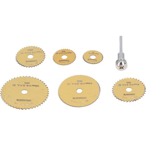 Ensemble de 7 lames de scie HSS ultra-minces à coupe rapide, mini-lames de scie circulaire portables pour le travail du bois et du PVC, avec tige. (1/5)