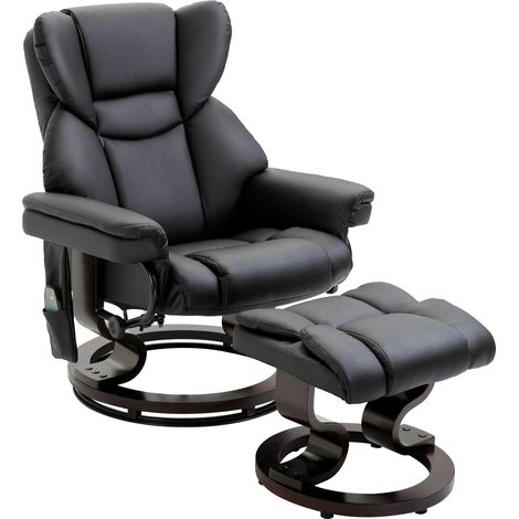 Sillón De Relajación Con Función De Masaje Y Reposapiés Sillón De Masaje Con Función Reclinable, Piel Sintética, Negro