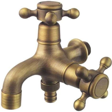 Robinet de Jardin à Double Drain Style Antique Robinet de Jardin à Double Boule Robinet de Perche de Jardin Robinet à Rondelle 1/2" Laiton (1/4)