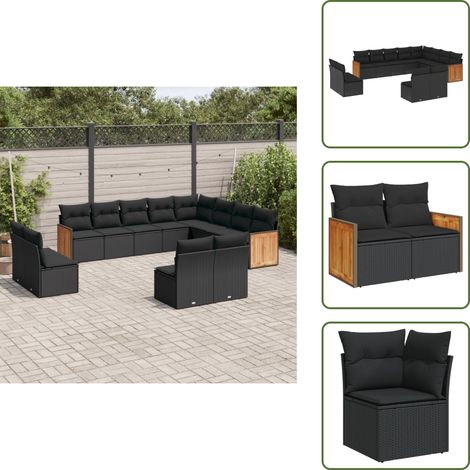 12-tlg. Garten-Sofagarnitur mit Kissen Schwarz Poly Rattan - Gartengeset - Gartenmöbelset - Rattan Möbel - Lounge Set - Esszimmergarnitur (1/5)