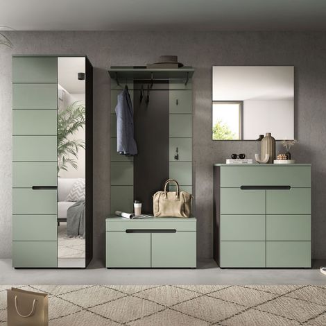 Ensemble meuble d'entré de 5 éléments décor vert - KANUT