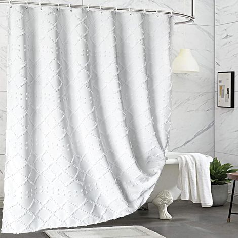 Rideaux de Douche Blanc Petit Rideau Douche Lesté Tissu Lavable Imperméable avec Anneaux 92x183cm Salle de Bain (1/5)