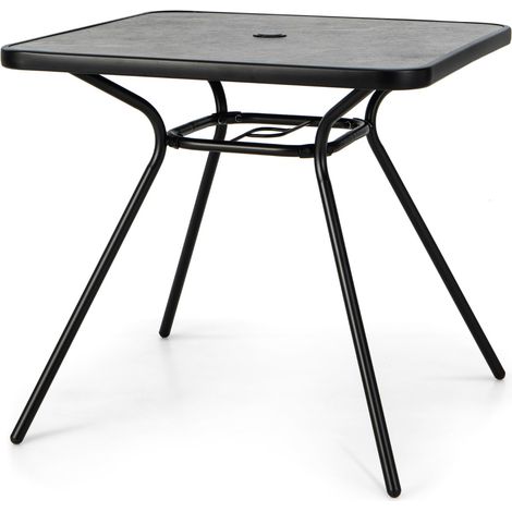 Tavolo da esterno 4 posti con foro per ombrellone 42 mm telaio in metallo, Tavolo da giardino 80x80cm Grigio (1/4)