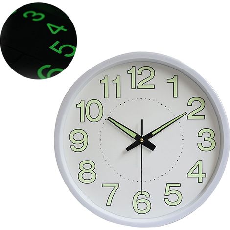 Horloge murale lumineuse de 30 cm (12 pouces), ronde, minimaliste, à quartz, blanche, idéale pour la décoration de la chambre ou du salon. (1/5)
