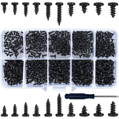 Lot de 500 vis cruciformes M2-M3 en acier au carbone noir avec tournevis (1/5)