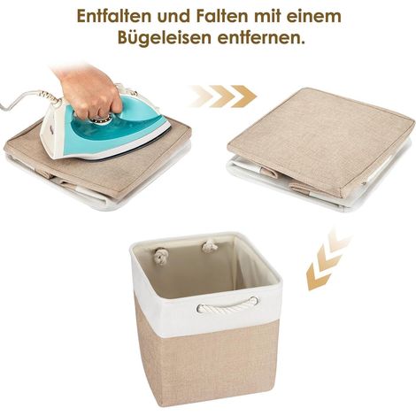 Trintion Zusammenklappbare Aufbewahrungsbox mit Griffen Stoff Aufbewahrungskorb für Regale Schränke und Schränke Langlebig und leicht Home Organisation (Khaki 4Stück, 33x33x38cm) (1/5)