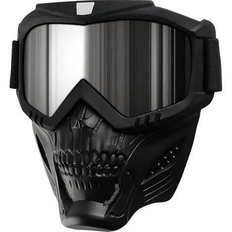 Totenkopf-Motorradbrille mit abnehmbarer Gesichtsmaske, ATV Dirt Bike UV Racing Reiten Airsoft Offroad Motocross Schutzbrille Mx taktische Brille,Quecksilber-Gläser (1/5)
