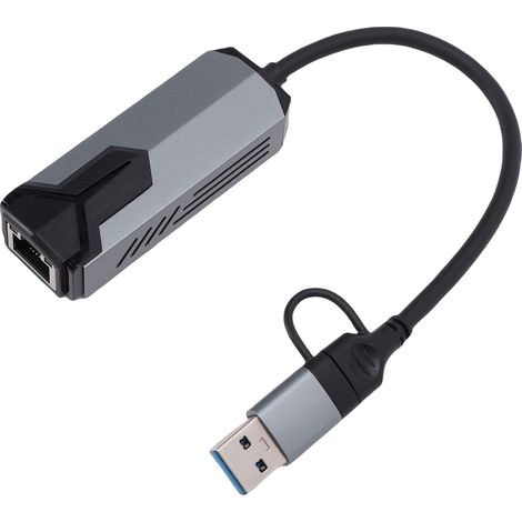 Adaptateur Ethernet USB 3.0 5G 5000 Mbps haut débit 2 en 1 USB A Type C vers RJ45 LAN pour PC et ordinateur portable (1/5)