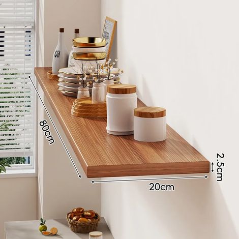 (Couleur noyer 80 x 20 cm) Étagère murale avec un tableau d'affichage pour salon, maison, fixation murale en bois massif, étagère murale stratifiée, présentoir (1/5)