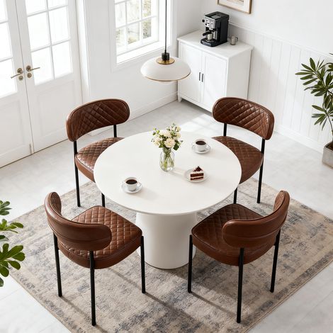 AINPECCA 4pcs Kitchen dining chairs Faux Leather Fabric Padded Home Office chairs set,Brown (1/5)