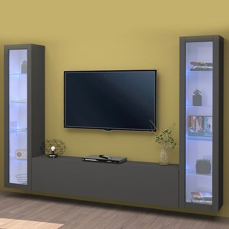 Parete Attrezzata Moderna per Soggiorno 260x30x180cm - ECHO - Colore: antracite opaco