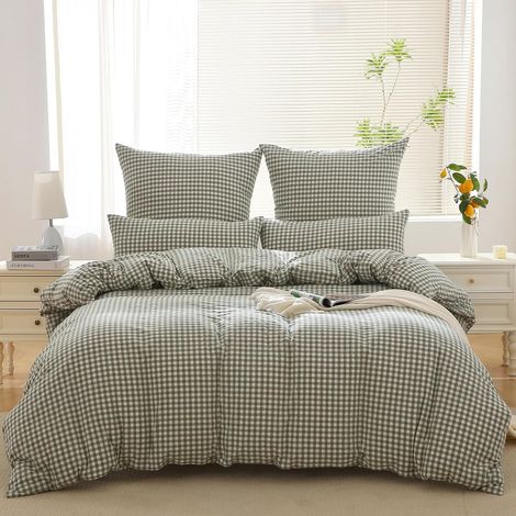 Housse de Couette 240x260 Coton Carreaux - Vert Vichy (1/5)