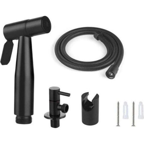 Kit de Bidet de Toilette de haute qualité, avec crochet de réservoir d'eau et tuyau en Inox de pour l'hygiène personnelle quotidienne (Noir) (1/4)