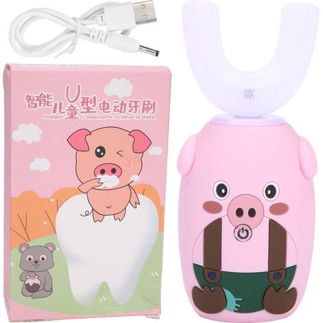 Brosse à dents électrique sonique automatique en forme de U pour enfants, nettoyage dentaire, rose (1/5)