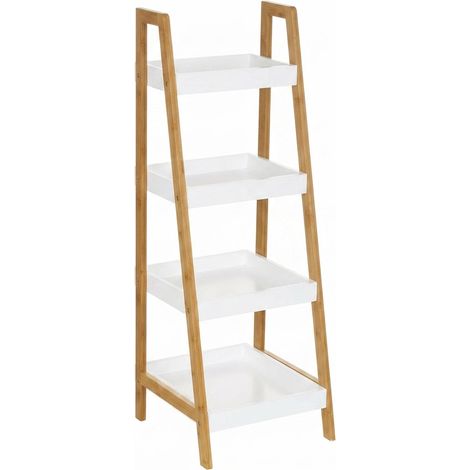 Scaffalatura 4 Ripiani Mobiletto Bagno Bambu MDF Salvaspazio 35x34x98cm (1/5)