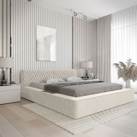 Polsterbett Doppelbett NORFOLK Komplettset 160x200cm in Stoff Ditra Creme (1/5)