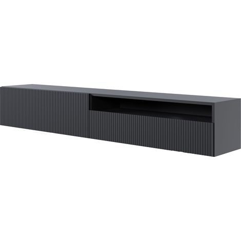 Selsey – Meuble TV suspendu 175 cm avec niche – Panneau stratifié noir résistant à l'humidité – Design minimaliste avec façade en MDF (1/5)