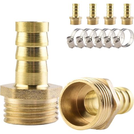 6 pièces Raccords de tuyaux en laiton, raccord à emboîter de 12 mm × raccord fileté mâle de 1/2 pouce, comprend 6 colliers de serrage, convient pour raccorder l'air, l'eau, le carburant (1/5)