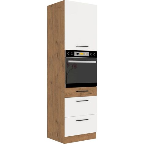 Vigo Hochschrank 60 Eiche Lancelot Weiß Hochglanz Küchenzeile Küchenblock Küche (1/5)