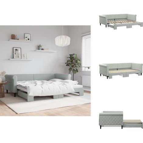 Tagesbett Ausziehbar Hellgrau 90x200 cm Samt - Schlafsofa - Doppelbett - Tagesbett - Gästebett - Wohnzimmer (1/5)