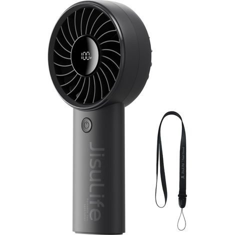 Mini portable fan with 5000 mAh battery and powerful airflow, USB rechargeable mini fan with digital display, 5 wind speeds, ideal for travel, school, and eyelash extensions - Black (1/5)
