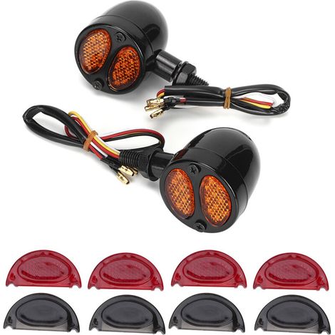 Jeffergarden Clignotants et feux stop à LED pour moto, boîtier métallique, 12 V, 4 fils, noir (1/5)