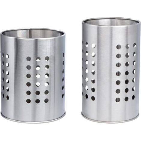 Égouttoir à Couverts, 2Pcs Porte-Ustensiles Rond en Acier Inoxydable, Boite de Rangement pour Ustensiles de Cuisine sur le Plan de Travail (Argent) (1/5)