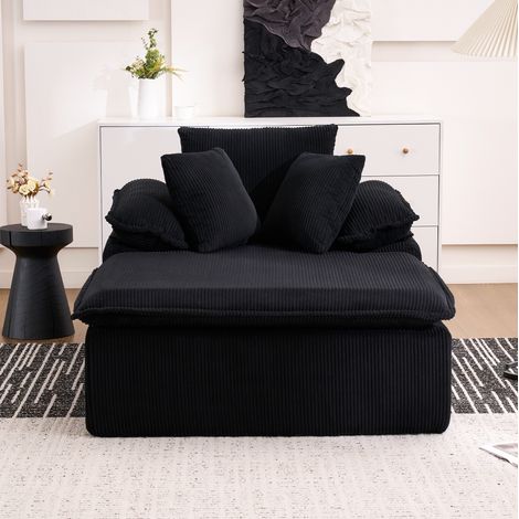 Sillón relax 177x122x92 cm pana negro, diseño sin armazón, respaldo reclinable (1/5)