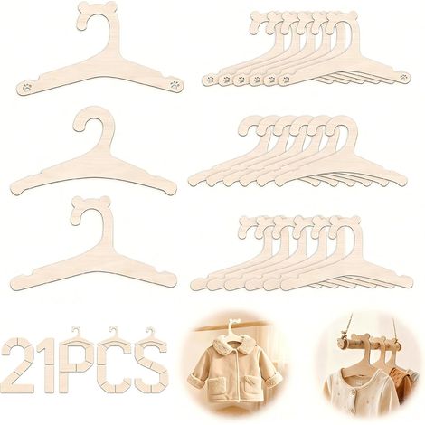 21 Baby-Kleiderbügel aus Holz: Kinder-Kleiderbügel aus Holz mit 3 schönen Designs, rutschfeste Kleiderbügel für Kleidung, Hosen, Kleider, sichere Kleiderbügel für Kinder