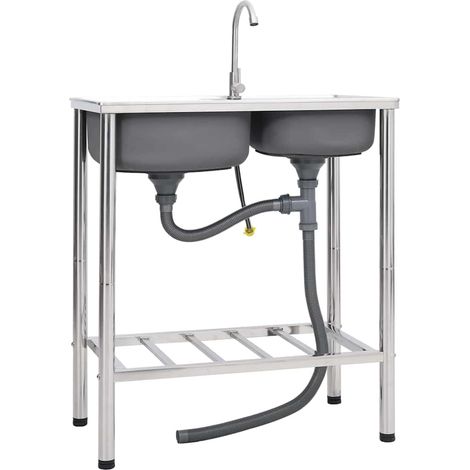 Évier de camping Double lavabo - Évier Cuisine avec robinet Acier inoxydable BV860265 - BonneVie (1/5)