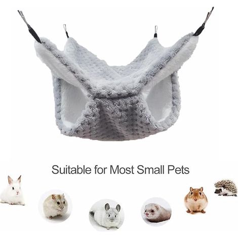 Small Animal Hammock Ferret Sugar Glider Double Layer Warm Plush Bed Cage Hanging Hamster Guinea Pig Rat Ferret Chinchilla Grey (1/4)