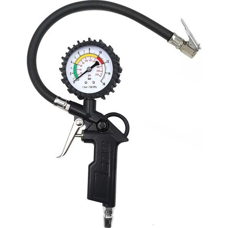 Pistola per gonfiaggio pneumatici con manometro analogico - Manometro per pressione gomme con innesto rapido e scala in BAR per auto, moto, camion e b (1/5)