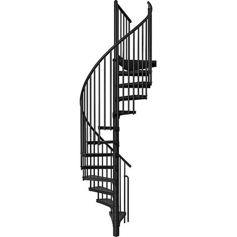 Matisère – Escalier colimaçon 12 marches – Hauteur 2.28 à 2.82m – Diamètre 120cm – Structure métal noir – Charge 800kg – RONDO120NN12