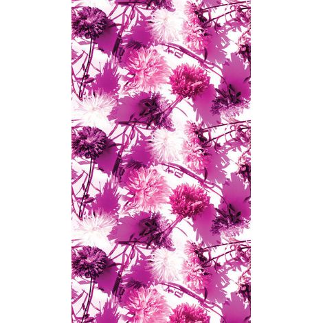 Flowers, rideau imprimé fleurs fushia sur fond blanc 140x245 cm, 1 pièce (1/2)