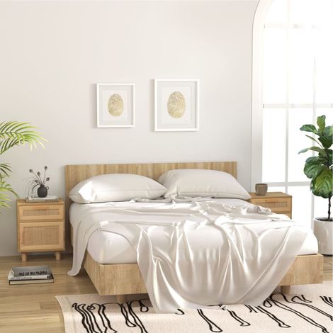 Lot de 2 Tables de chevet,Tables d'appoint,Table de nuit pour Salon Chambre Marron Bois pin massif et rotin naturel XZZ505991 (1/5)