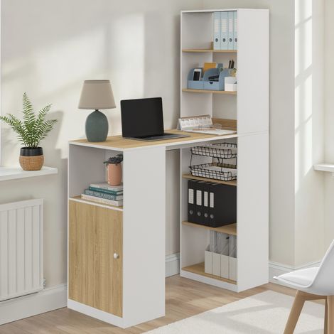Mesa de bar LUNG con almacenaje y armario para 2 en blanco y madera