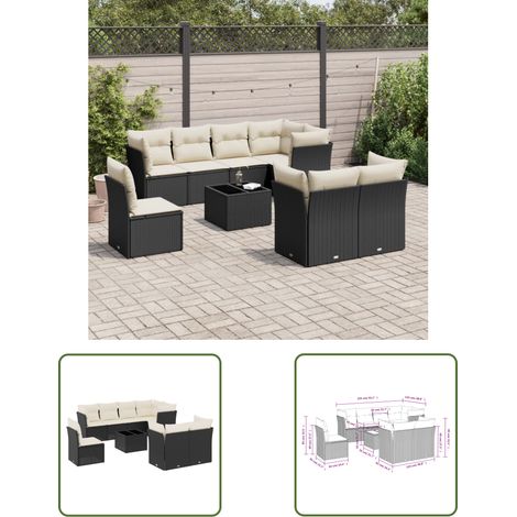 The Living Store Salon de jardin 9 pcs avec coussins noir résine tressée - Ensemble Salon De Jardin - Mobilier De Jardin - Canapé Jardin - Set Salon Exterieur - Chaise Lounge (1/3)